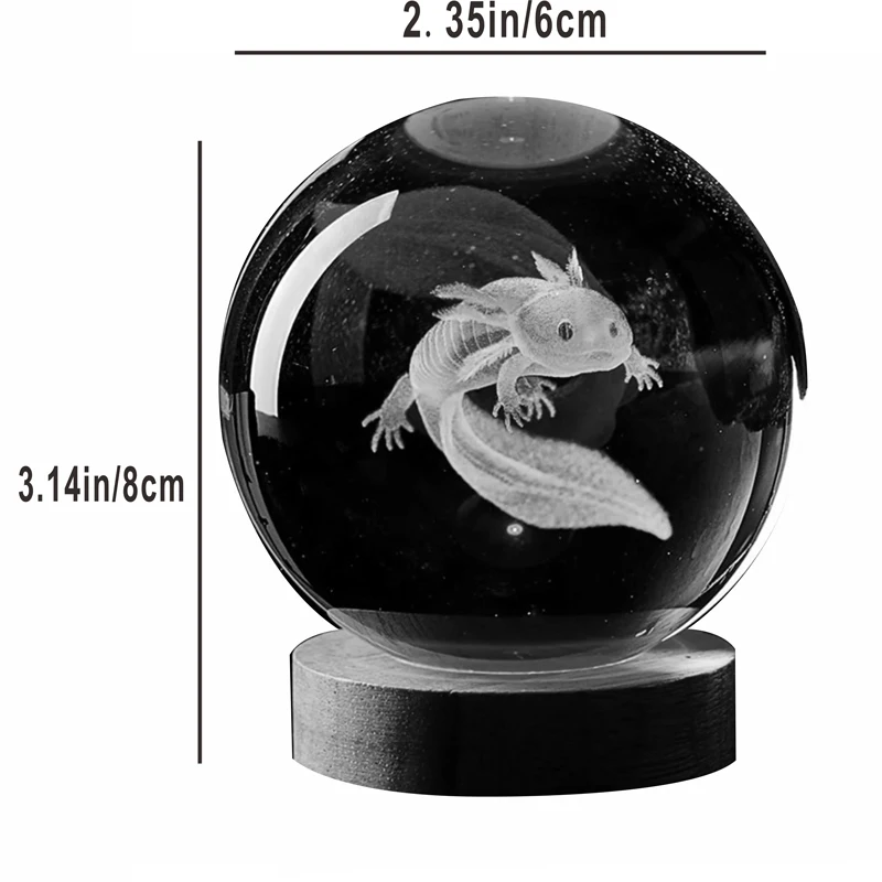 3D Axolotl laser engraved Crystal Ball coloured night light,girlfriend classmate wife children birthday gift home decoration