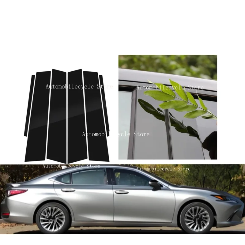 6PCS Glossy Black Pillar Posts Fit For Lexus ES 200 250/ES 260 300h 350 2019-2022 Window Moulding B C Center Sticker Cover