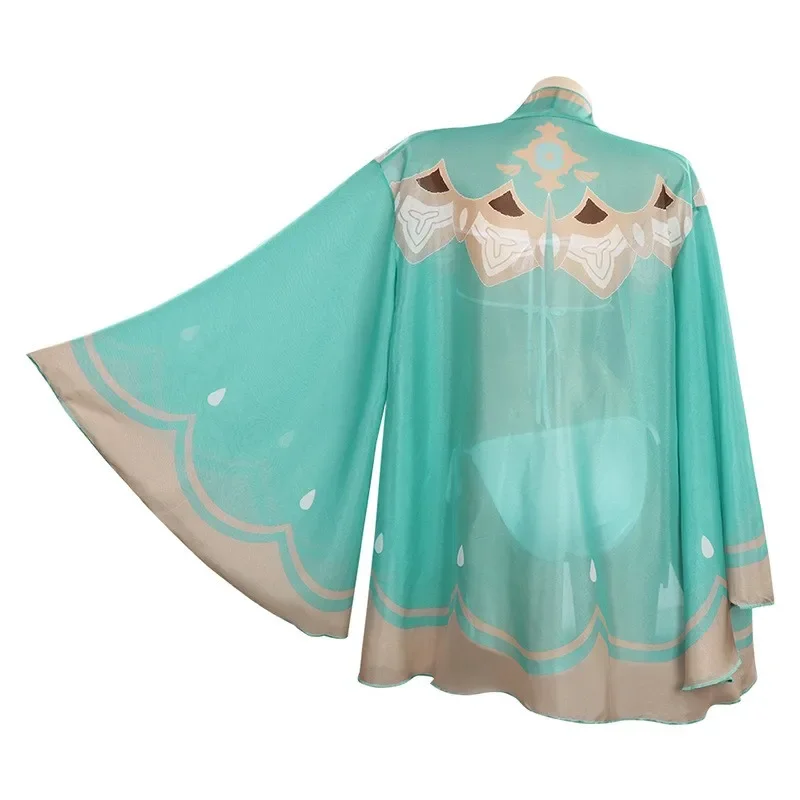 Genshin Impact ชุดว่ายน้ำคอสเพลย์ผ้าพันแผลจับจีบ Raiden shogu บิกินี่ชุดอาบน้ำชายหาดคลุมขึ้นฤดูร้อน