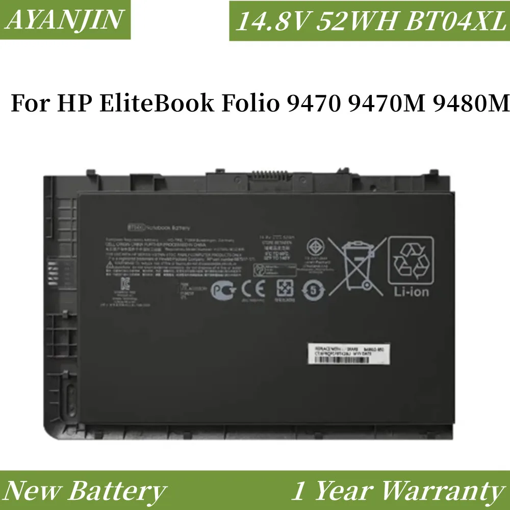 

BT04XL 14.8V 52WH Battery for HP EliteBook Folio 9470 9470M 9480M HSTNN-IB3Z HSTNN-DB3Z HSTNN-I10C BA06 687517-1C1 687945-001