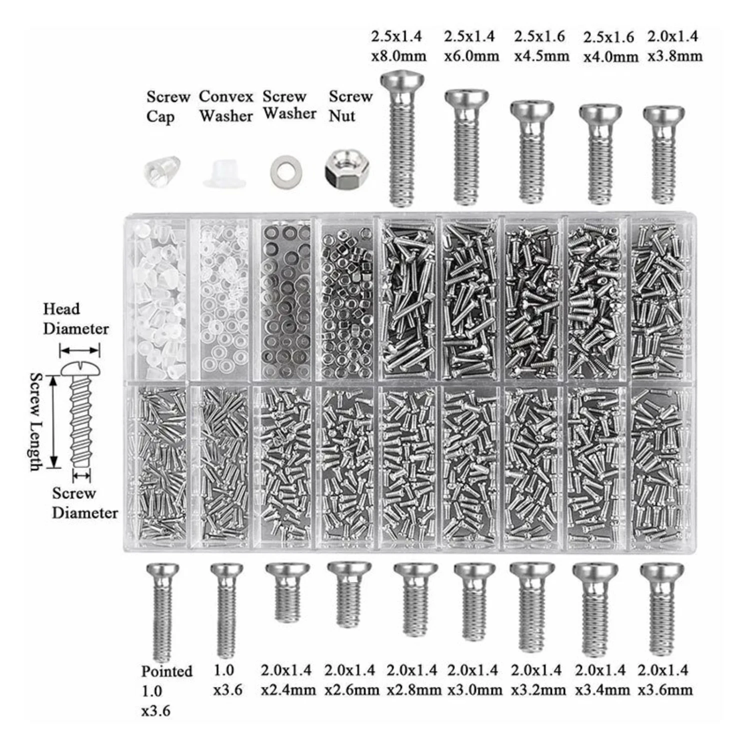 New Glasses Screw Set Nose Support Lens Leg Nut Frameless Glasses Spacer  Accessories 18 Specification Screw Set Box