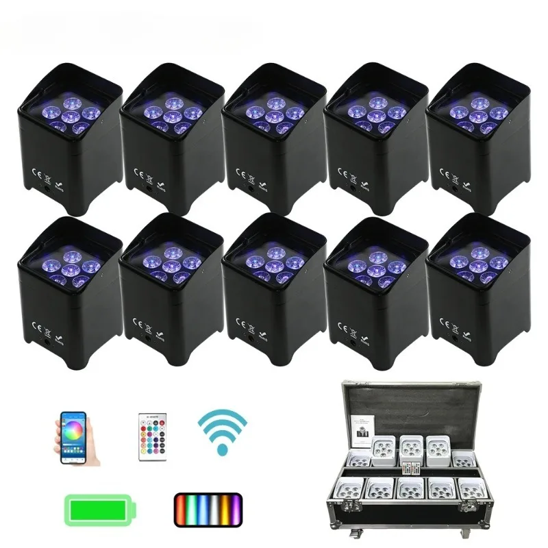 DJ 10pcs Smart DJ S6 Battery Powered Wireless Dmx Led WIFI Remote 6*18w RGBWA+UV 6in1wedding  Party up Lighting