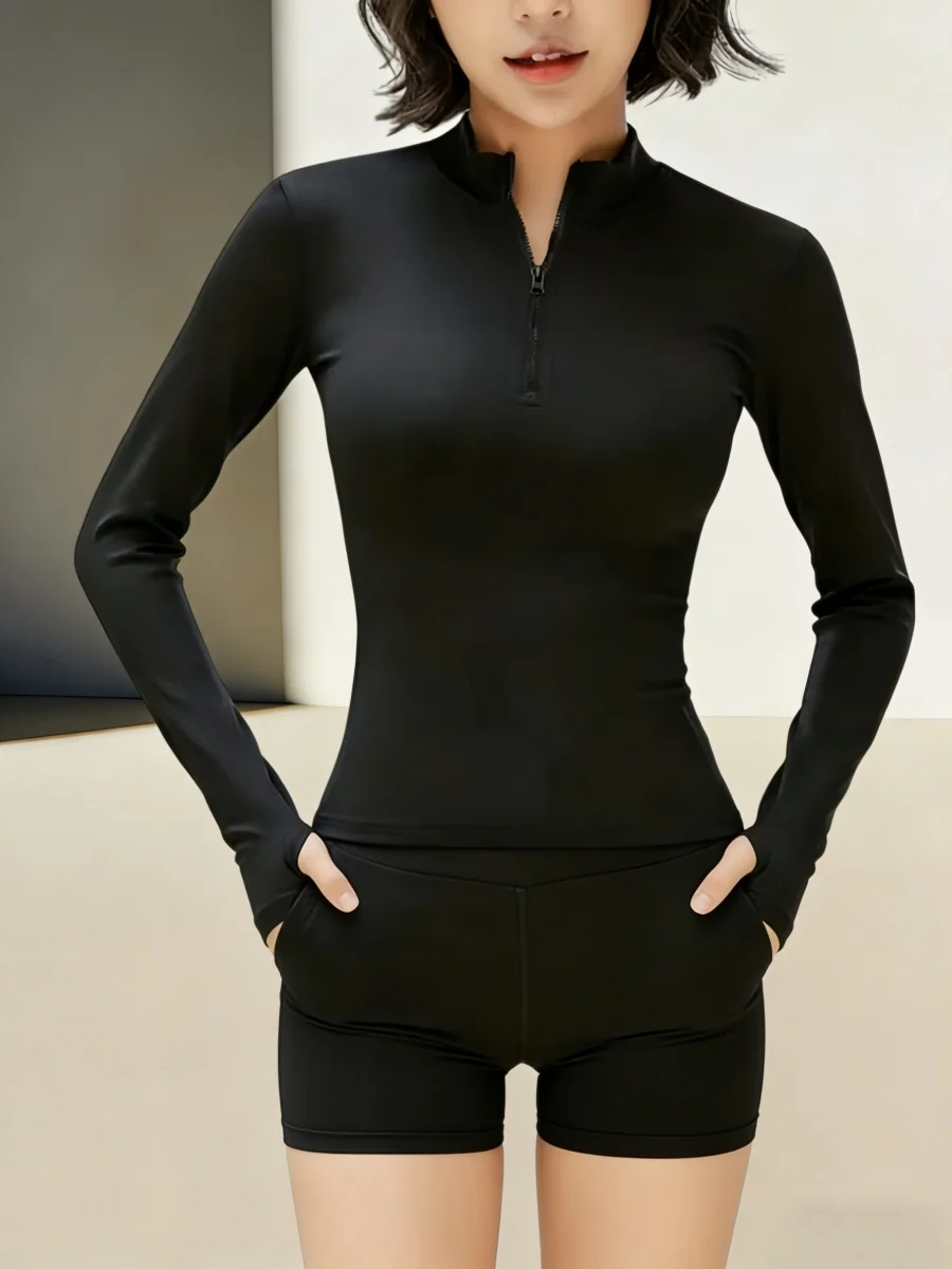 

Модная универсальная простая стильная футболка с длинным рукавом, сексуальный спортивный топ с половиной молнии