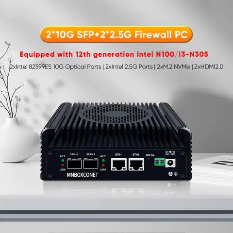 New Firewall Mini PC 2x10GB SFP+ 2xi226-V 2.5G Intel 3 N355 N305 N150 N100 Soft Routing 2xSSD DDR5 MiniPC NAS Server Proxmox