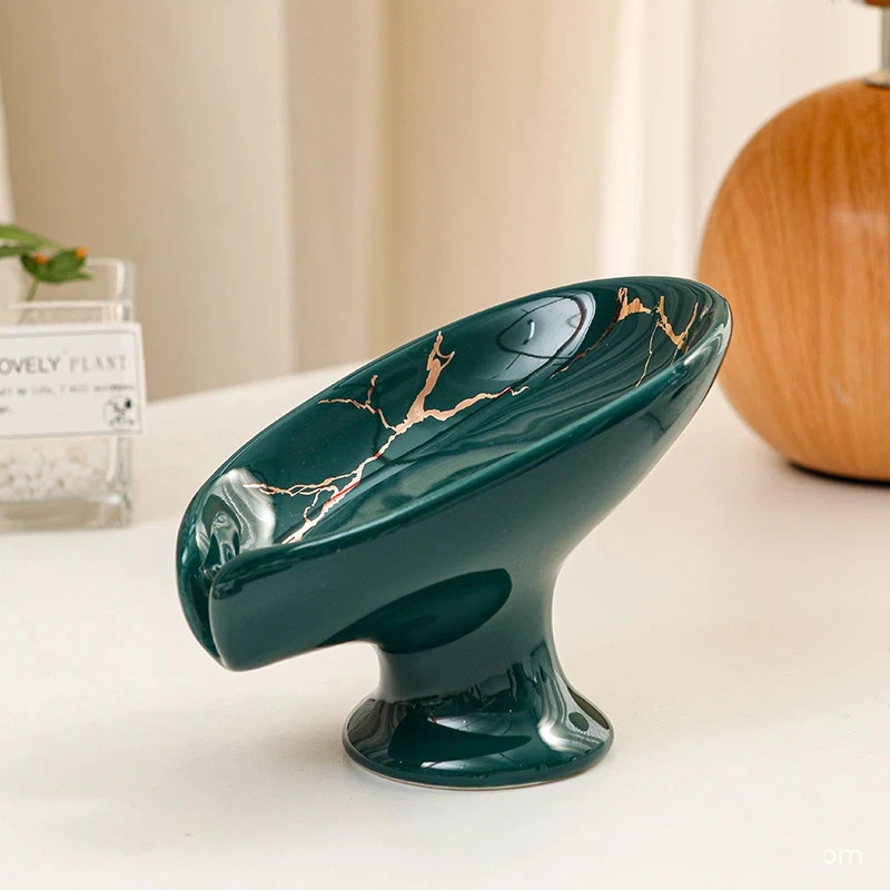 Retro Household Ceramic Soap Dish Without Punching Toilet Bathroom Soap Dish with Automatic Drainage