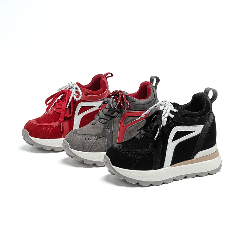 

2025 женские кроссовки на платформе, повседневные кроссовки с сеткой, обувь на массивном каблуке 10 см, осенняя обувь на танкетке, дышащая женская обувь, увеличивающая рост