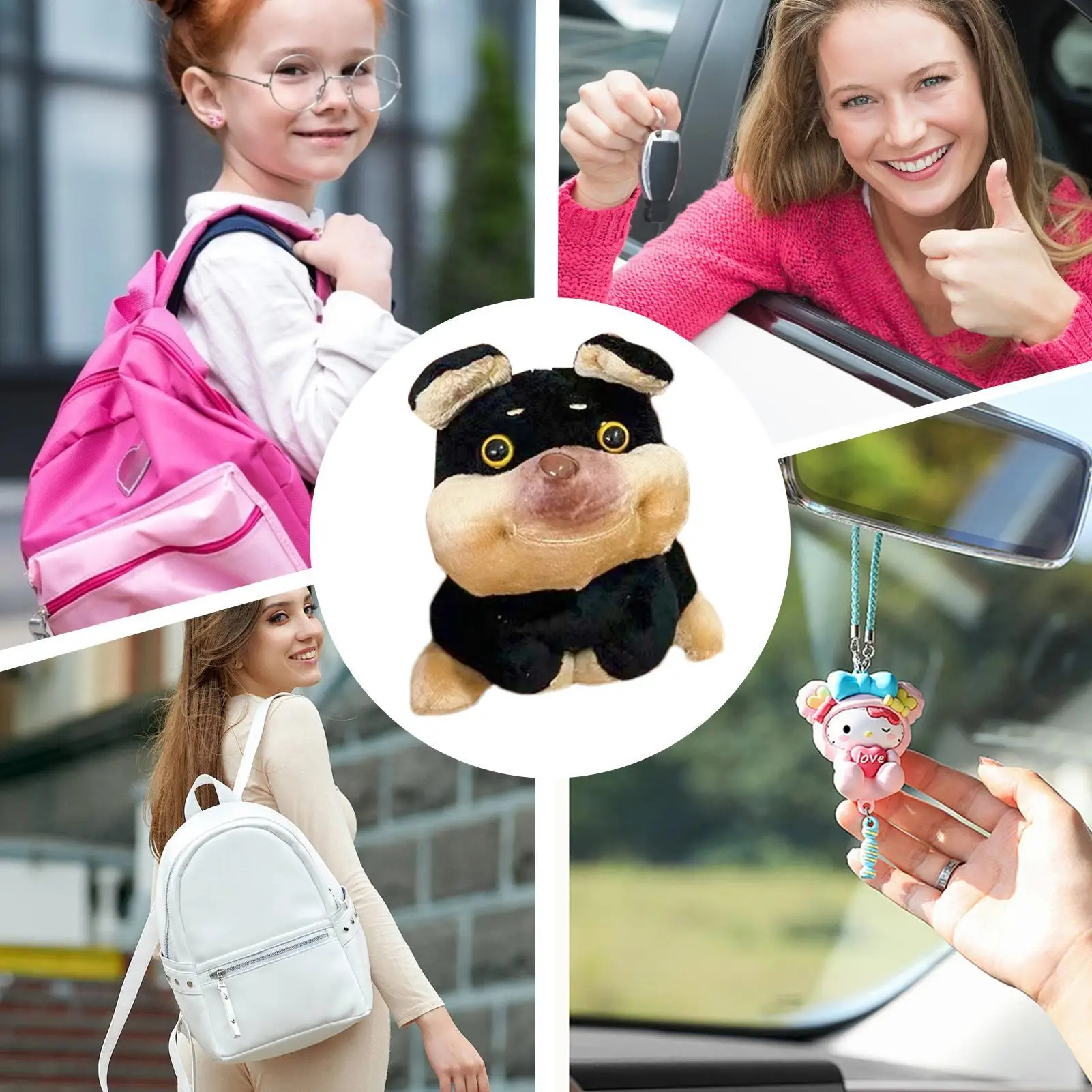 ぬいぐるみキーホルダーチャーム、蜂、犬チャームデコレーション、ぬいぐるみハンドバッグペンダント、ハンドバッグ、バックパック、ブックバッグ、財布、車の鍵用