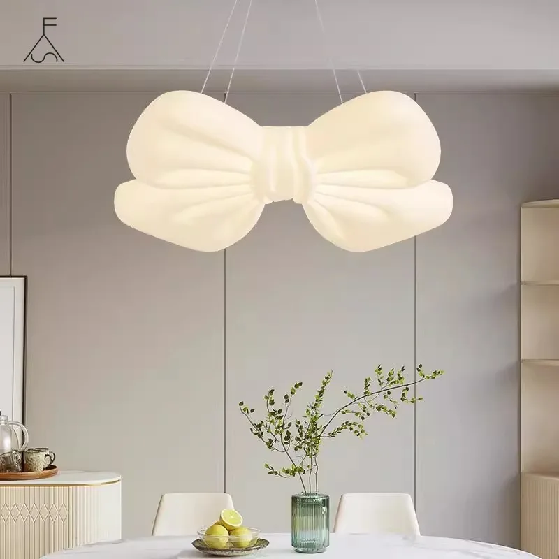 Nordic Little Girl Bedroom Chandeliers White Bow Dining Table Lamp Modern Minimalist Princess Room Children's Bedroom Chandelier