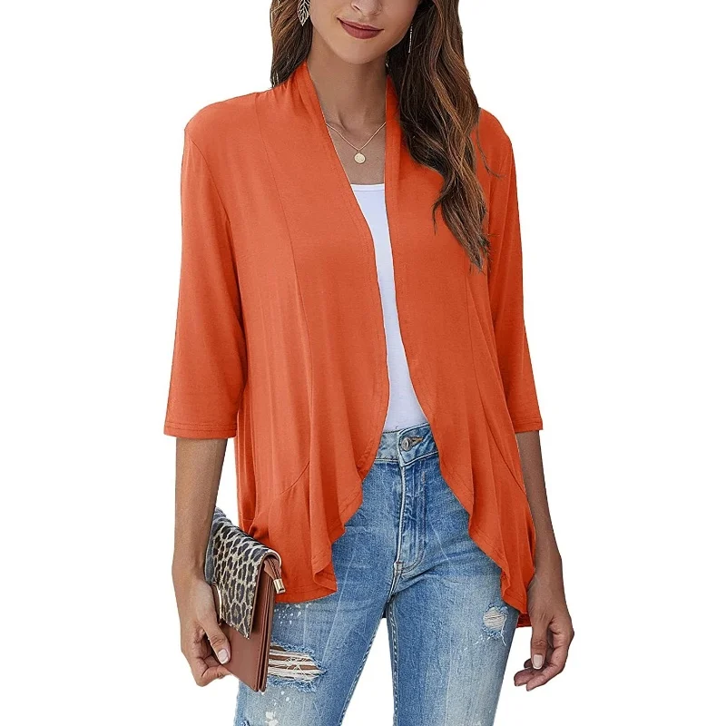 

Women's Solid Color Cardigan Coat Fashion Loose Casual Half Sleeve Ruffled Top Female Summer Sunscreen Cardigan Blouse Smock