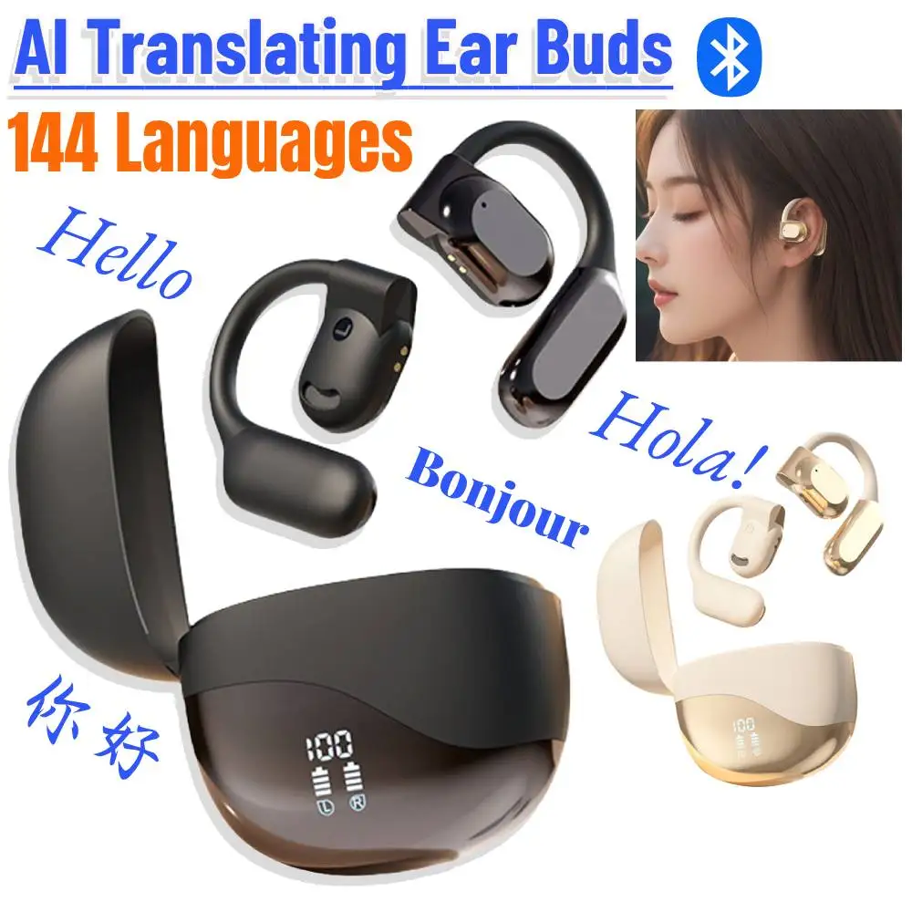 Wireless BT Translation Earbuds With AI Real-time Language Translation Device Earphones for Travel Business and Learning