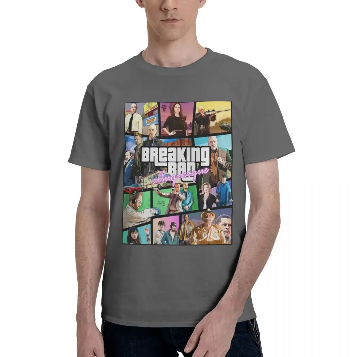 Novelty Breaking Bad GTA Collage T-Shirt Men Women Round Neck 100% Cotton Short Sleeve Tees S-4XL Clothing