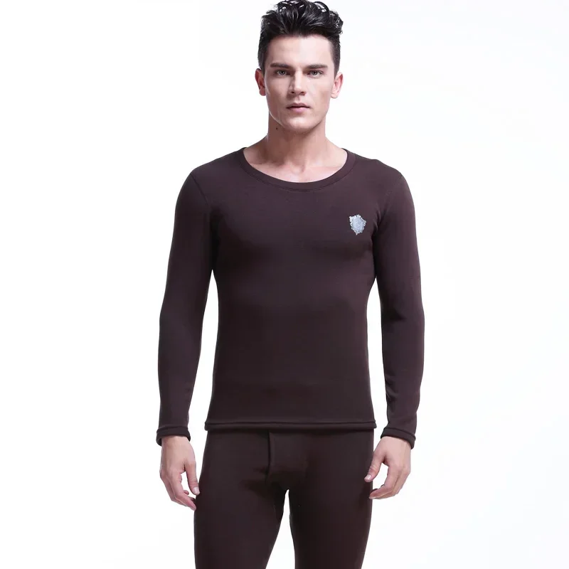 

Autumn and winter men's cashmere thick round neck winter tight youth cotton sweater long Johns warm underwear set