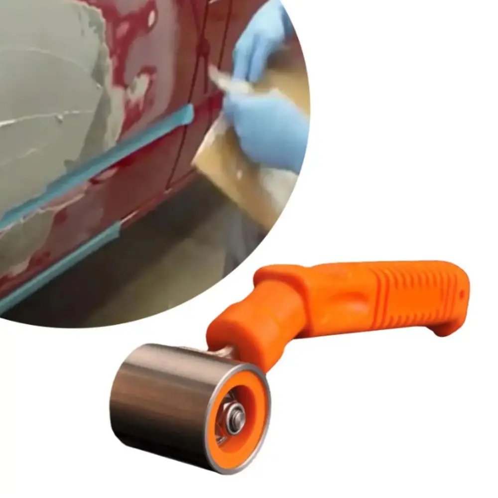 Premium Stainless Steel Wallpaper Seam Roller Flat Design Silver Orange Wallpaper Smoothing Tool Non-Woven Easy Grip Handle