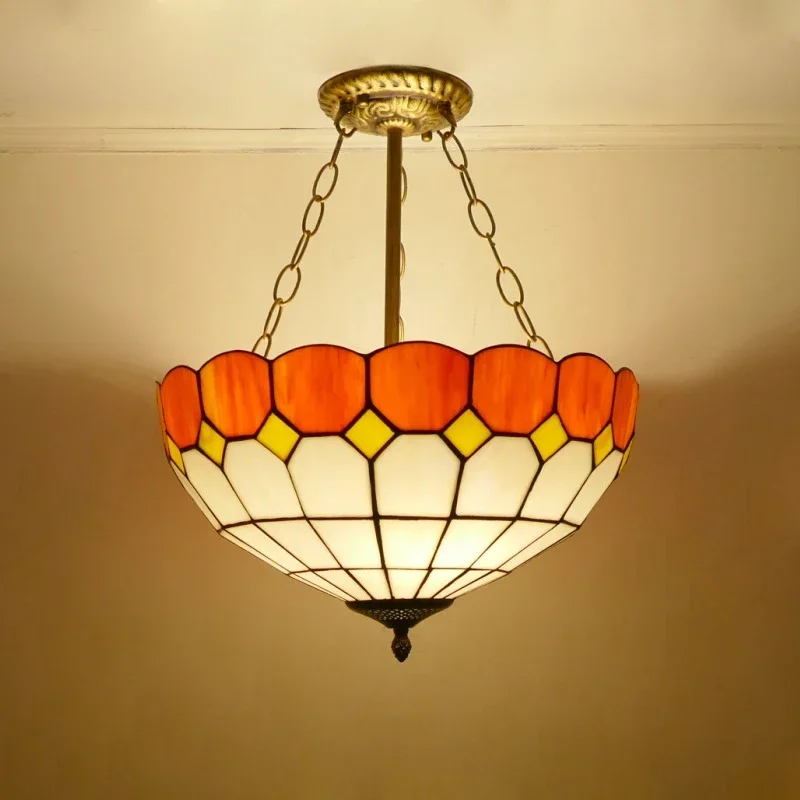 ELARA Tiffany Chandelier Mediterranean Sea Color Glass Pendant Lamp Home Living Room restaurant Bedroom Hotel Corridor