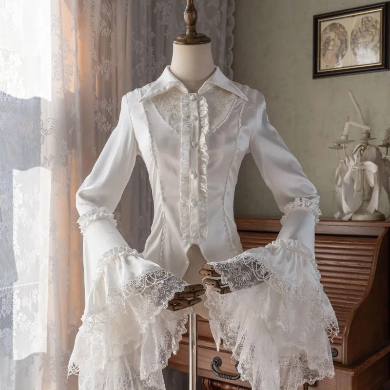 

Gothic Shirt Blouse Medieval Costume Retro Lace Long-Sleeve Top Lolita for Women Role Play Outfit Theme Party