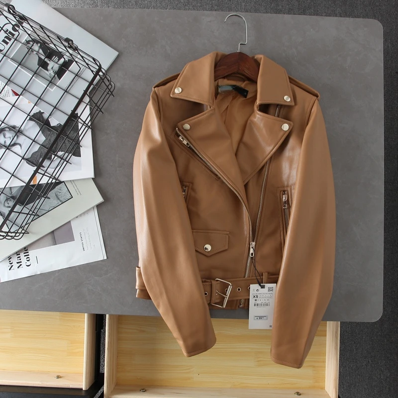 FMFSSOM-Chaqueta neutra de piel sintética para mujer, abrigo de PU negro con bolsillos suaves, prendas de vestir de calle a la moda, novedad de