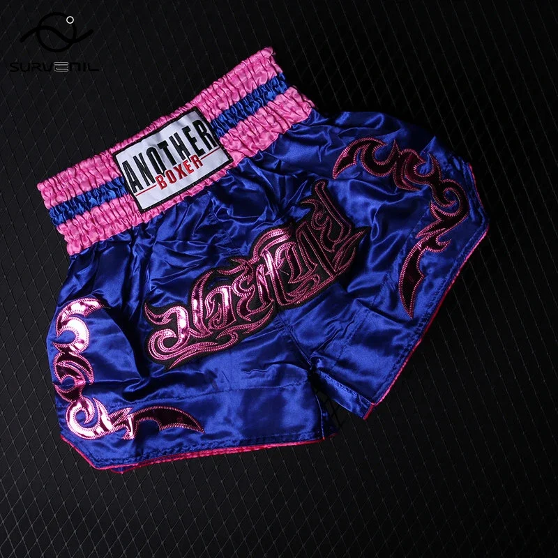 

Muay Thai Pants Embroidery Boxing Shorts Women Men Satin Fight Kickboxing Training Trunks Kids Boy Girl Martial Arts MMA Clothes