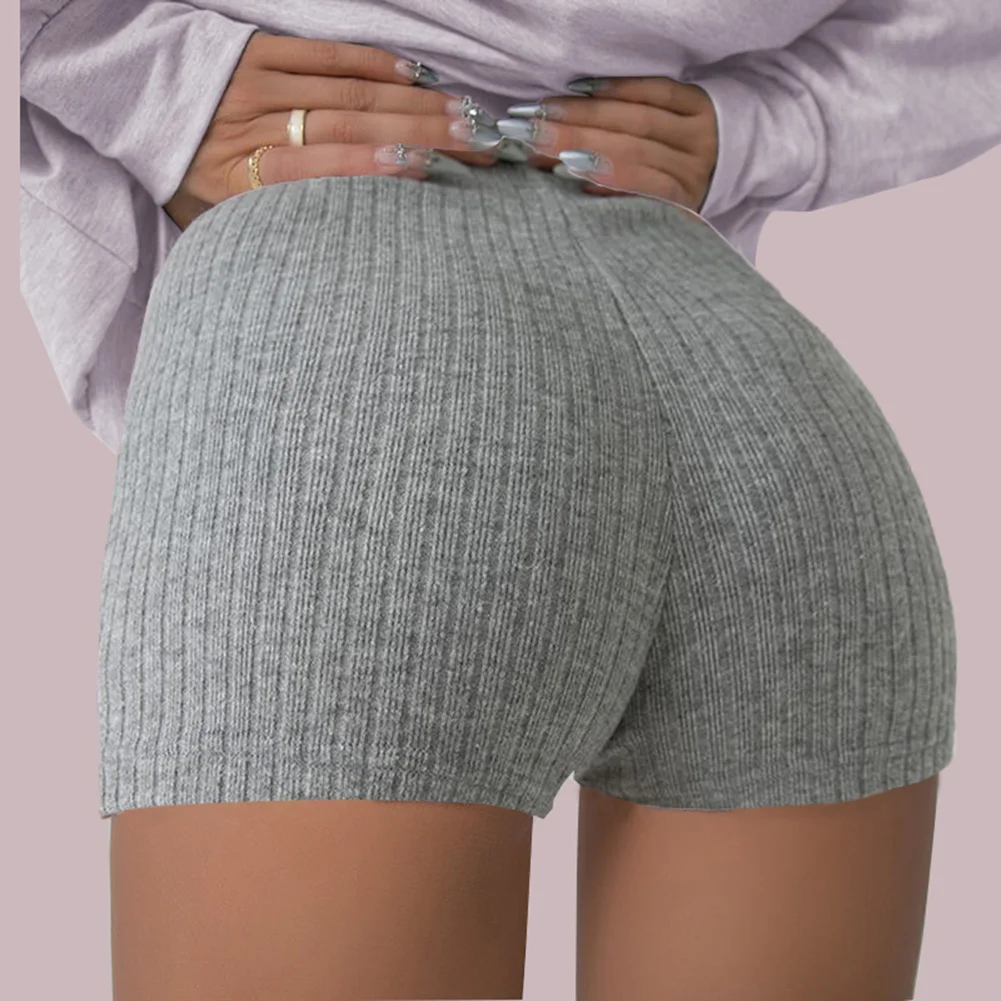 

Bodycon Fit High Waist Fit Grey,Black,White,Brown Women High Waist Shorts 50 Cotton 50 Spandex Knit Fabric Elastic Waistband