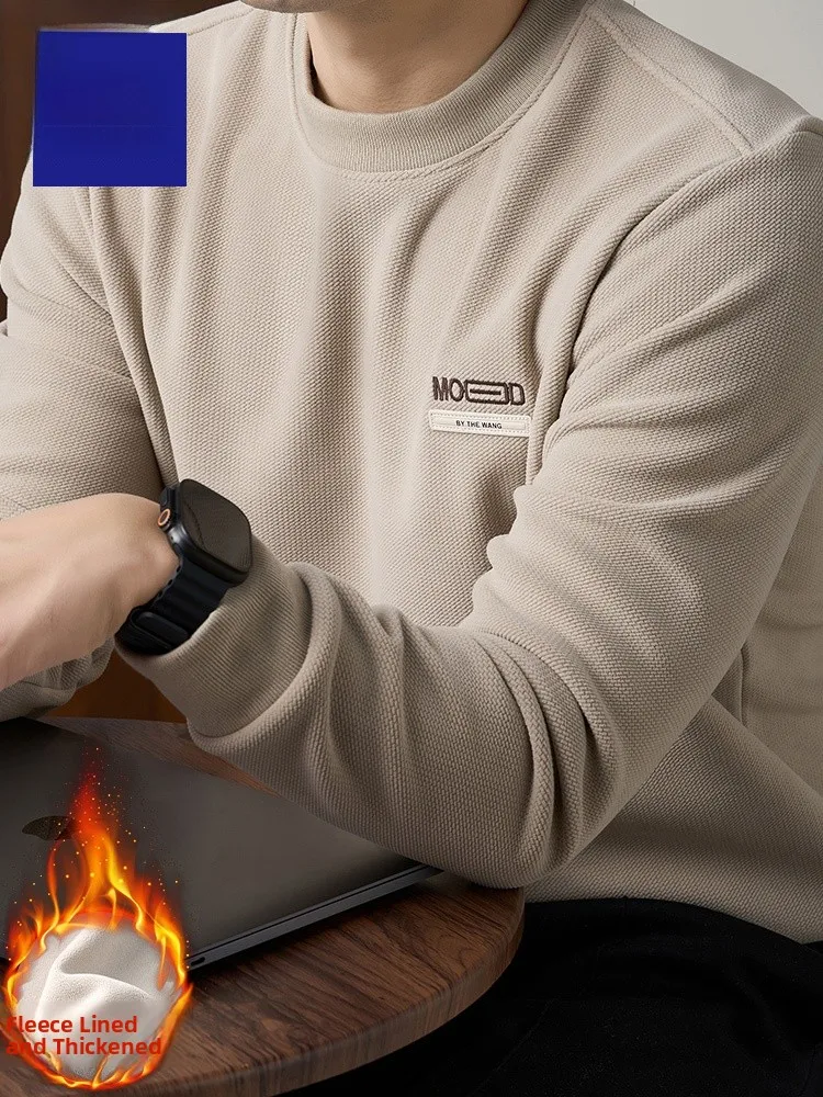 

Мужская термокофта с длинным рукавом и круглым вырезом, на флисовой подкладке, утепленная, теплая, повседневная, модная, в городском стиле, зимний топ