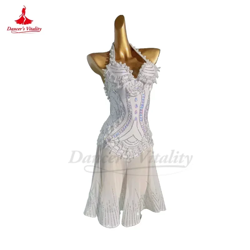 Robe de compétition de danse latine pour femmes, jupe de performance personnalisée, charbon AB, Régions ba, Chacha, tango, robes latines pour adultes et enfants