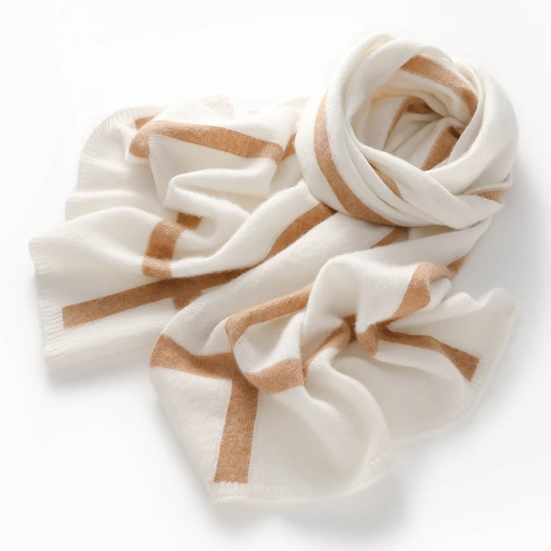 

High Quality 100% Cashmere Scarf, Winter Thick Warm Scarf, Suitable For Both Men and Women, Fashion Knitted Striped Scarf, Shawl