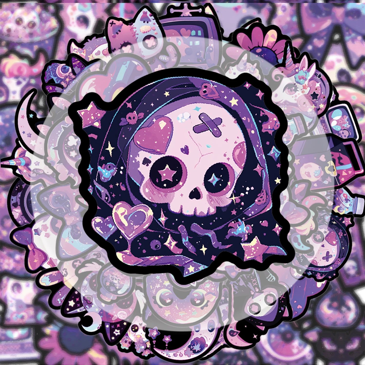50 Purple Gothic Stickers, Vibrant Sticker Decals Suitable for Water Bottles, Laptops, Mobile Phones, Suitcases, Skateboards, Guitars, and Party Decorations