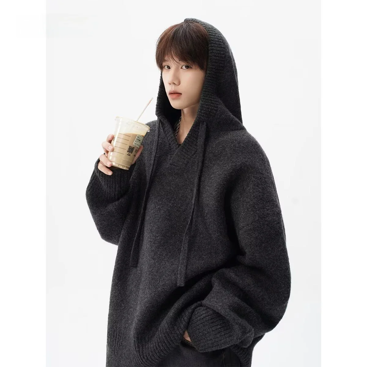 

Мужская вязаная толстовка с капюшоном American Cleanfit, осенний тренд, свободный винтажный повседневный свитер для пар Lazy Sle Long Sve из полиэфирного волокна