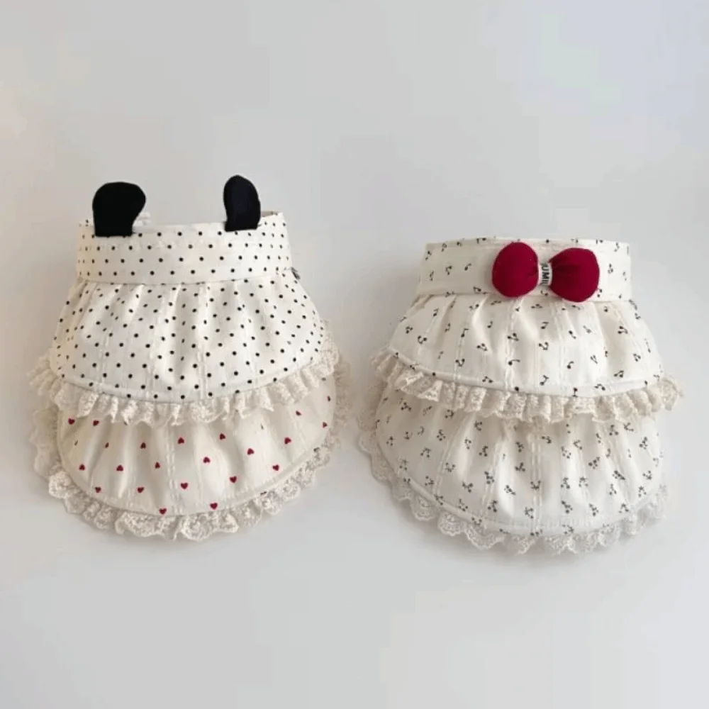 

Lace Trim Sun Visor Hat Adjustable Hollow Top Large Brim Sun Visor Hat Cherry Print Red Bowknot Empty Top Sun Hat Summer Season