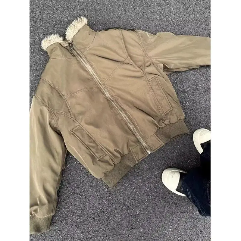 جاكيت أمريكي كاجوال بتصميم مفكك، معطف قطني للرجال والنساء، ملابس شتوية جديدة دافئة، ملابس خارجية بياقة فرو وغطاء رأس وسحاب