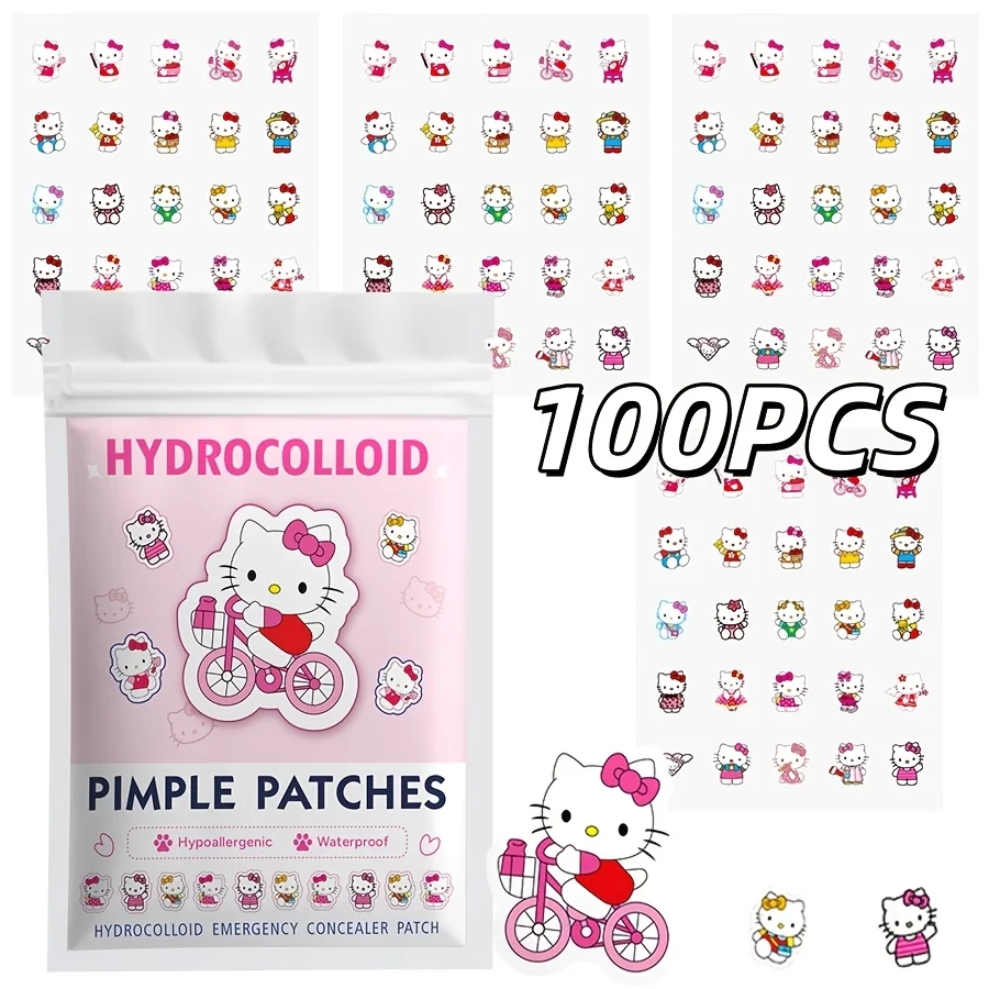 

100PCS Sanrio Hello Kitty cartoon acne stickers, gentle and non-irritating, effectively cover blemishes and acne.