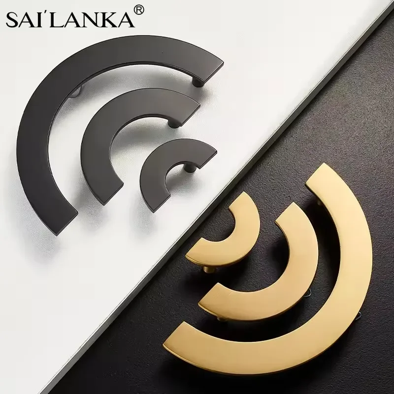 SAILANKA Furniture Handle Brass Semicircle Ring Golden Black Matte Brushed Modern Wardrobe Gabinete Guarda Roupa Drawer Knob