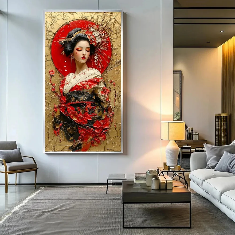 Japanese Geisha Painting Abstract Woman Canvas Wall Art Vintage Girl Anime Poster Prints for Bedroom Living Room Home Decor
