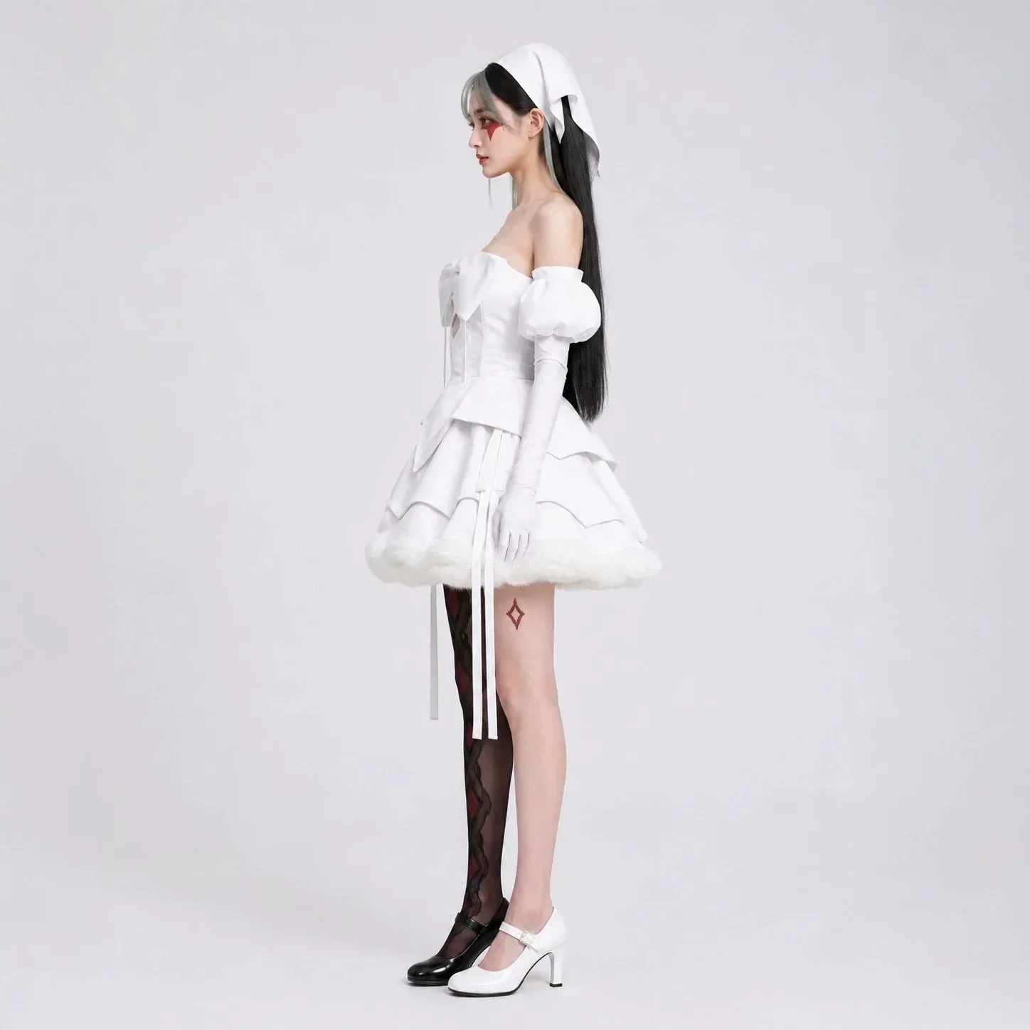 Zombie Bühnenkostüm Mizi Sua Cosplay Weißes Kleid Outfit Alien Bühnenkostüm für Frauen Erwachsene Halloween Comic Con Bühnenauftritt Kostüm – Detail 8