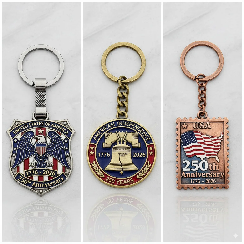 2026 USA 250th Anniversary Commemorative Keychain American Flag Independence Day Alloy Key Buckle Patriotic Souvenir Gift