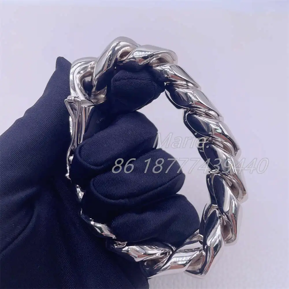 Luxury Hip Hop Jewelry Fashion Style Luxury and Heavy Bracelet Hand Make Cuban Bracelet Miami Cuban Link Chain 999 Silver.