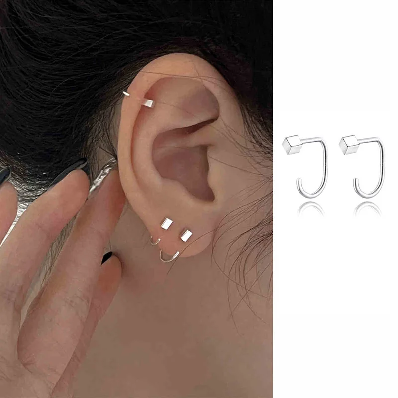 PANJBJ 925 Sterling Silver Geometry Hoop Earring For Women Extremely Fine Versatile Office Fashion Jewelry Gift Dropshipping