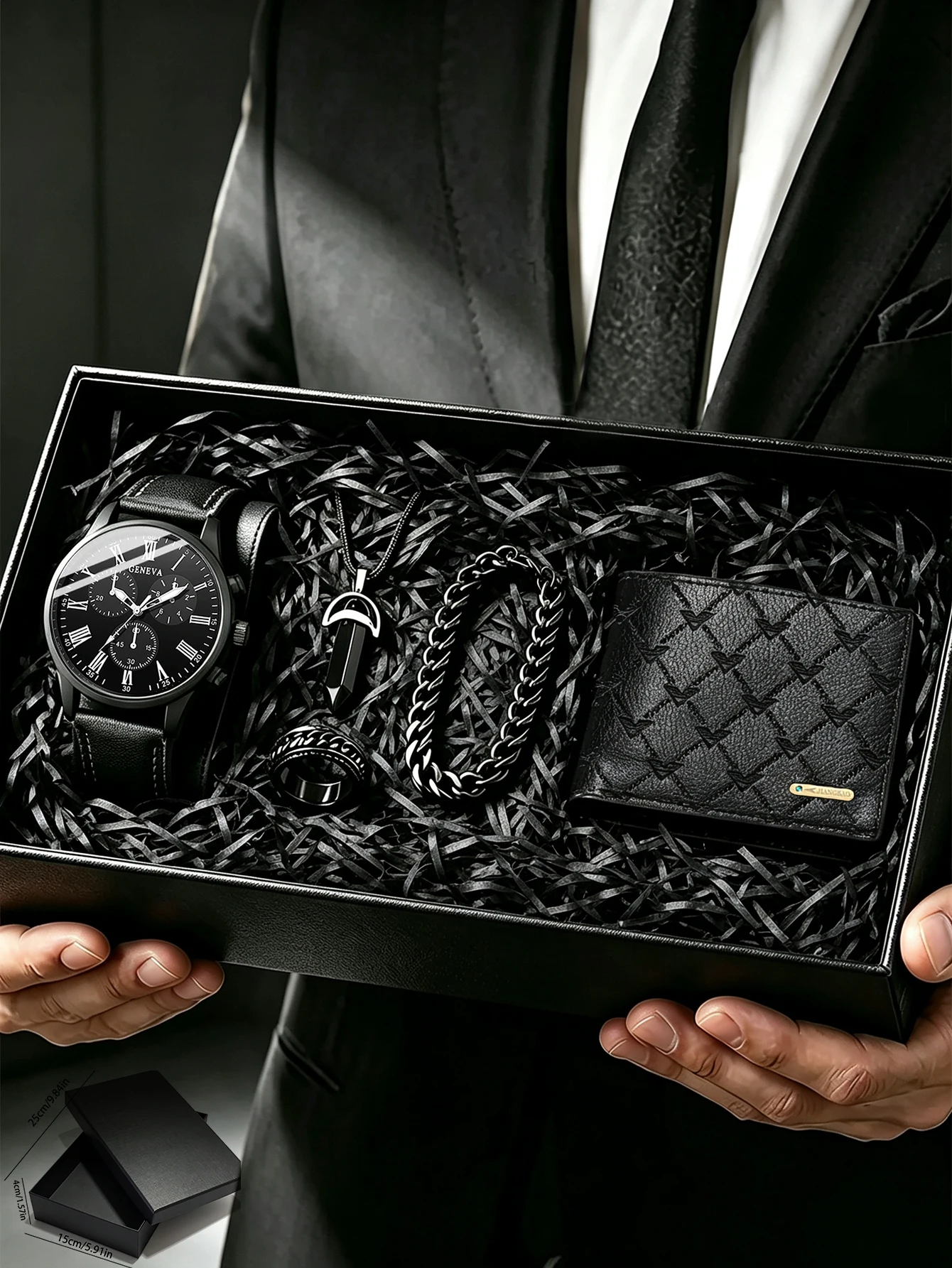 Men's gift box set, including a watch, accessories and a wallet. Suitable as a holiday gift or for daily use and versatile
