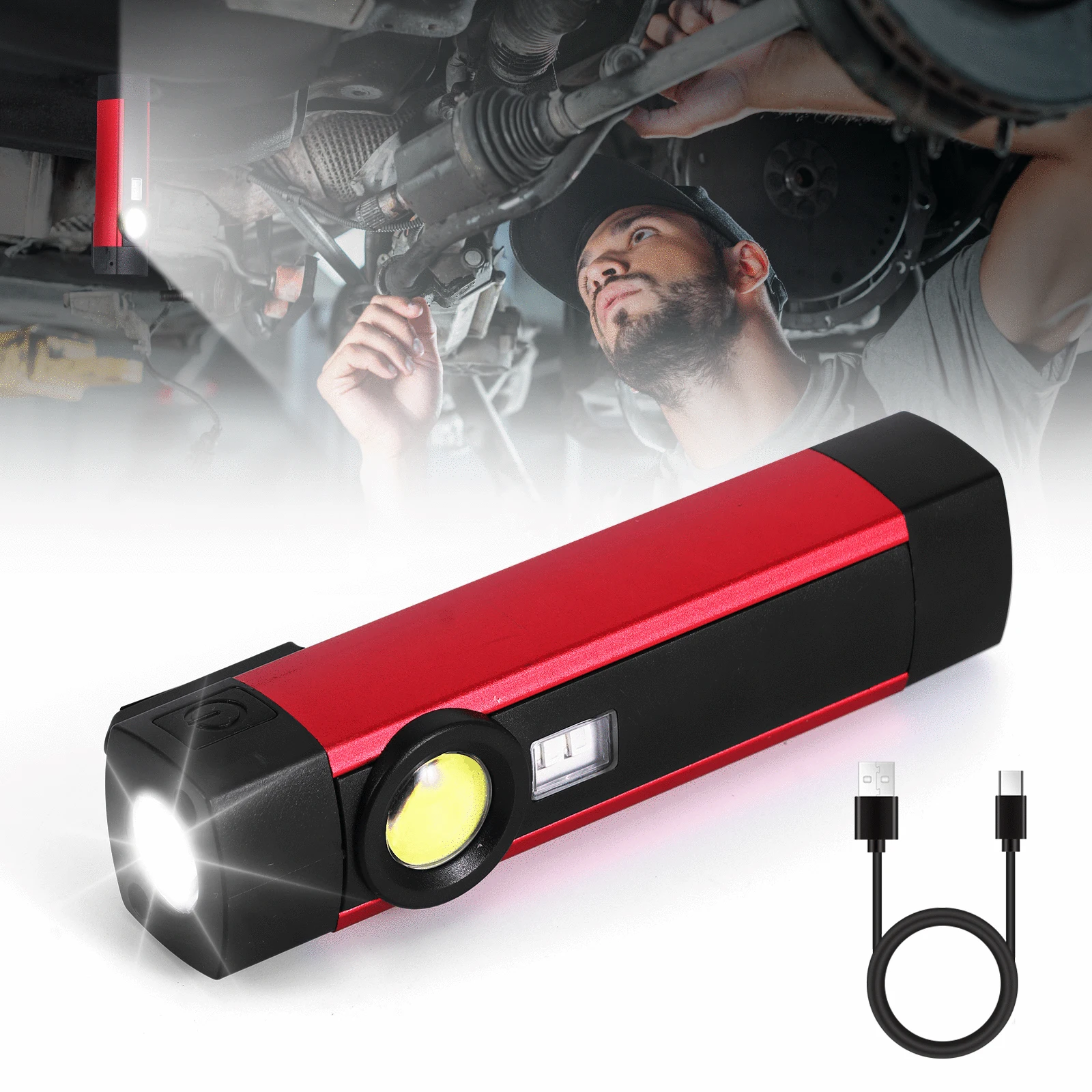 Wiederaufladbare EDC Flache Taschenlampe 4 Modi Magnetische Kleine Taschenlampe COB Leistungsstarke Wasserdichte UV-Leuchte für Arbeit und Camping