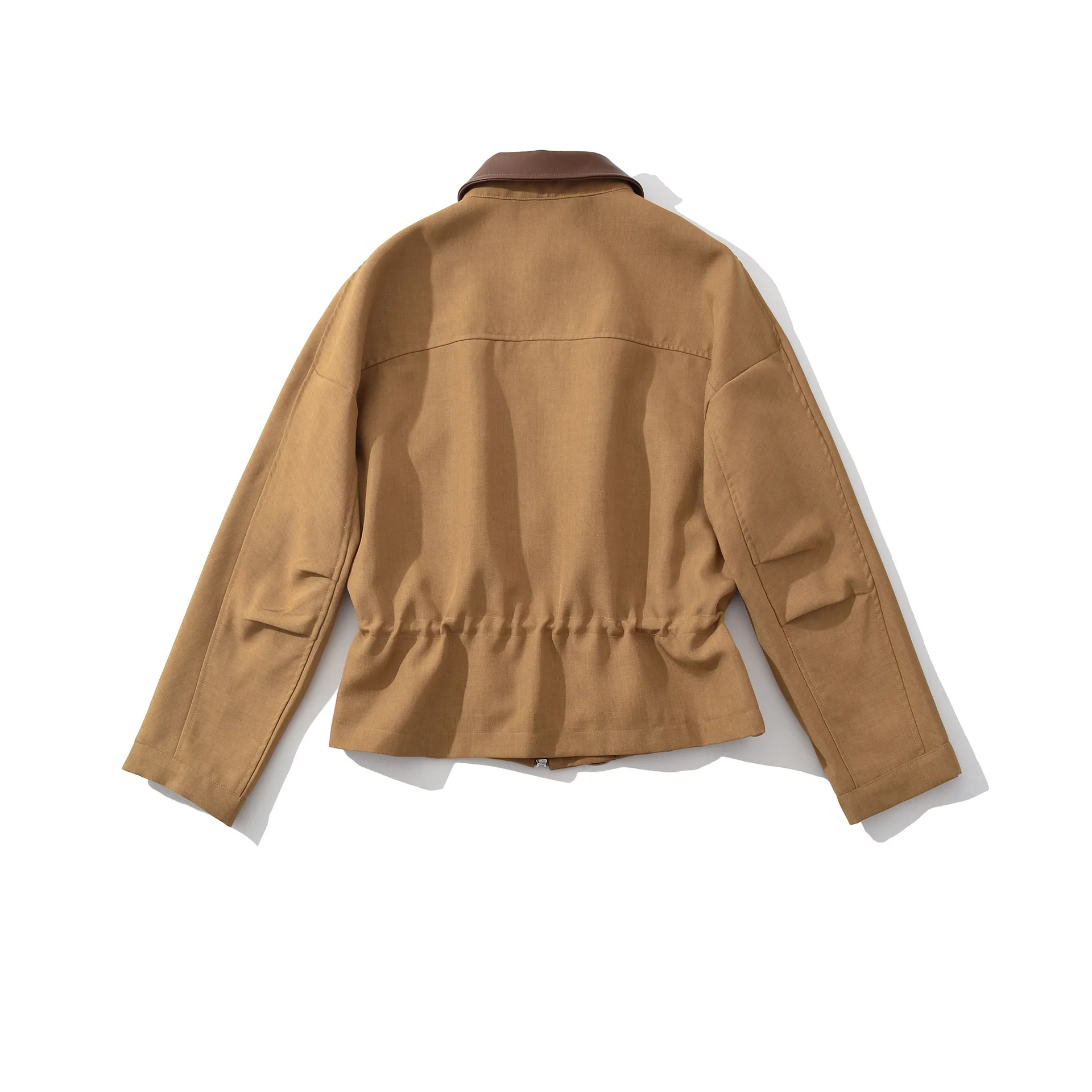 Set corto autunnale in due pezzi Colletto con risvolto Giacca da safari in vita con coulisse + Mini pantaloncini a gamba larga in vita elastica Cappotto ampio streetwear