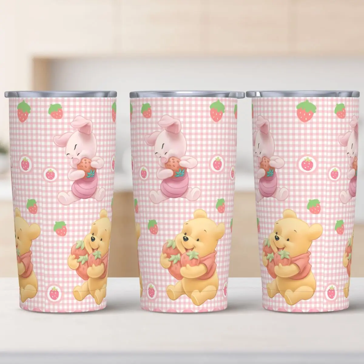 Winnie The Pooh Piglet Stainless Steel Tumbler Beach Thermal Mug With Straws and Lid Large Car Mugs Cold Drink Water Bottle