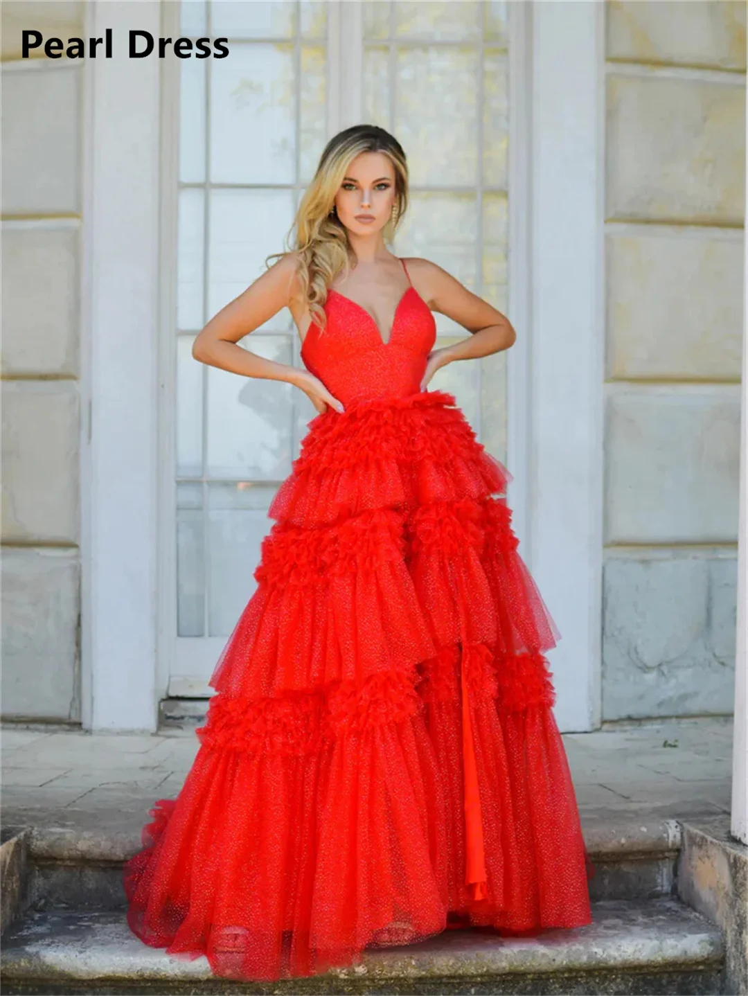 Pérola vestidos de noite mulher elegante vestidos de festa 2024 para vestido de casamento em camadas vermelho cintas de espaguete gaze vestidos de baile gala baile