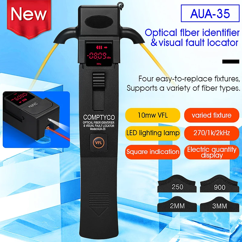 

COMPTYCO AUA-35 Fiber Identifier Fiber Optic Testing Tool Live Optical Fiber Cable Orientation Identifier Built-in 10mw VFL