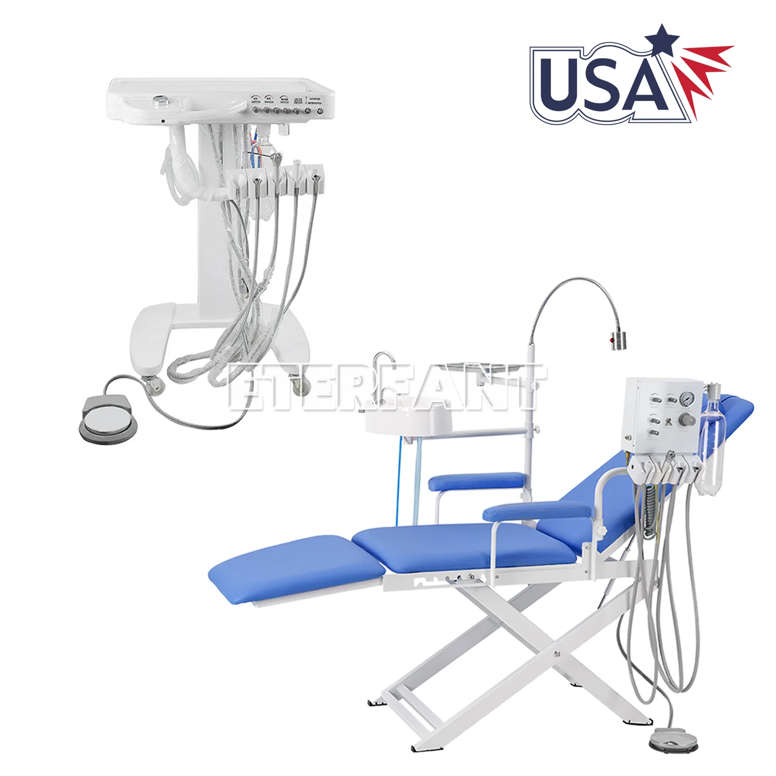 

Dental Portable Mobile Chair LED Light Folding Stool+Air Turbine Unit 4H/Delivery Unit System Cart Treatment Work Compressor 4H