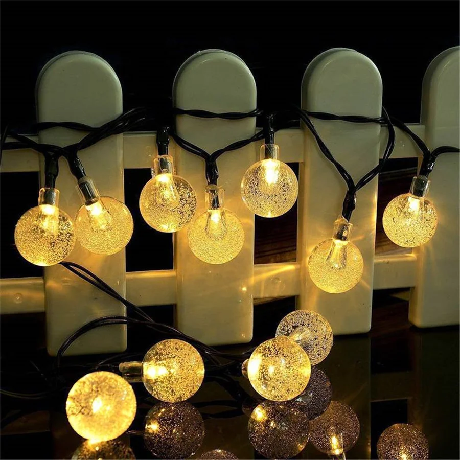 Outdoor Solar Crystal Ball Bulb String Lights Waterproof 30/50LED Fairy Garden Lights Garland for Christmas Party New Year Decor