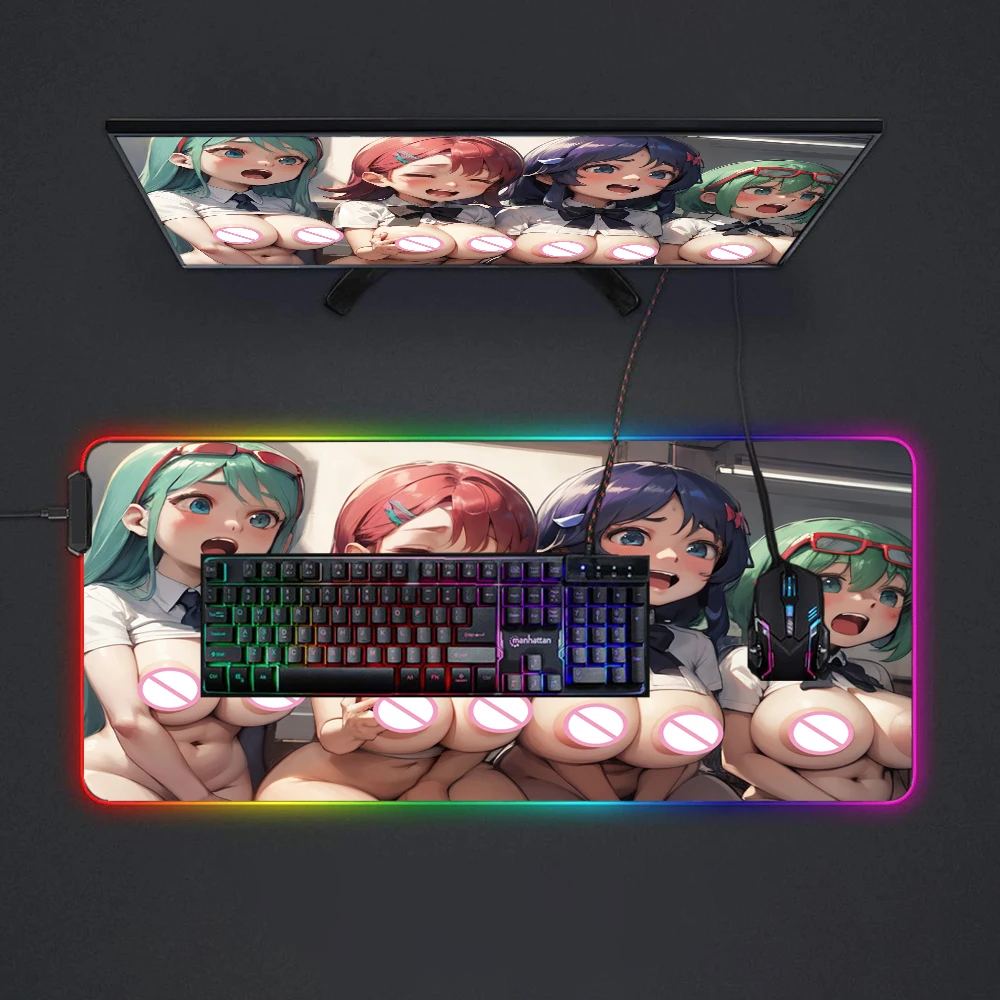 RGB Mouse Pad with Tits Gamer Carpet Uncensored Hentai Chest Mousepad Nsfw Custom Size Mouse Pads Desk Accessories Backlight