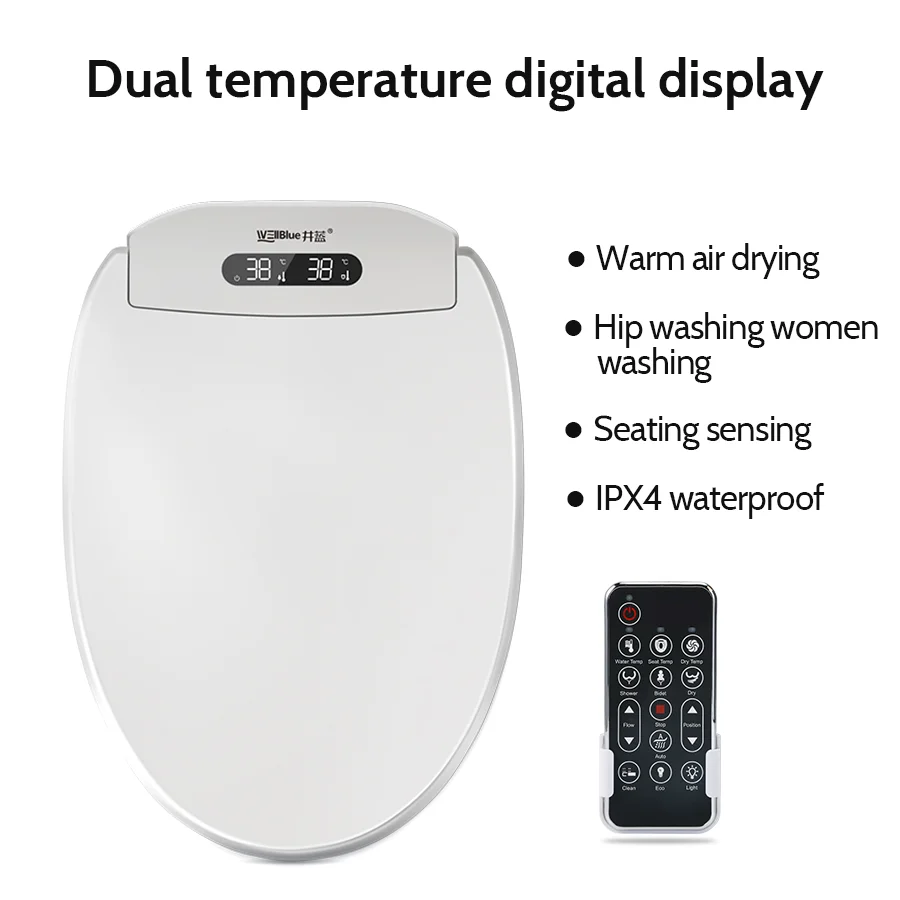 Round 16.5~16.5  Inch  and Elongated 18.5 Inch  Fahrenheit Celsius Temperature Display  Smart Bidet Toilet Seat