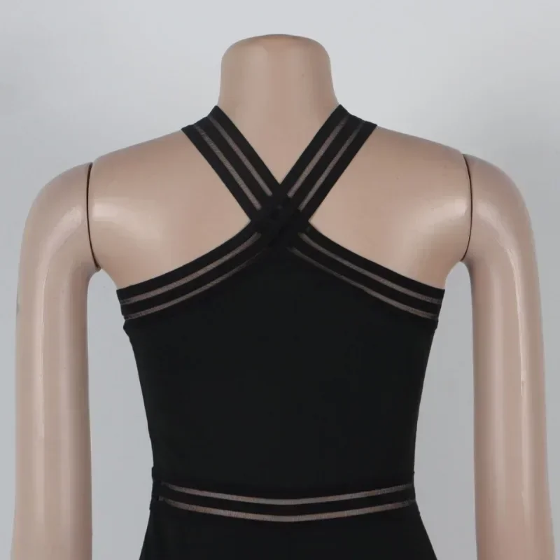 GUWU Diamanti Strass Pagliaccetto Donna Senza maniche Halter Sheer Mesh Patchwork Tute intere Club Party Compleanno Abiti