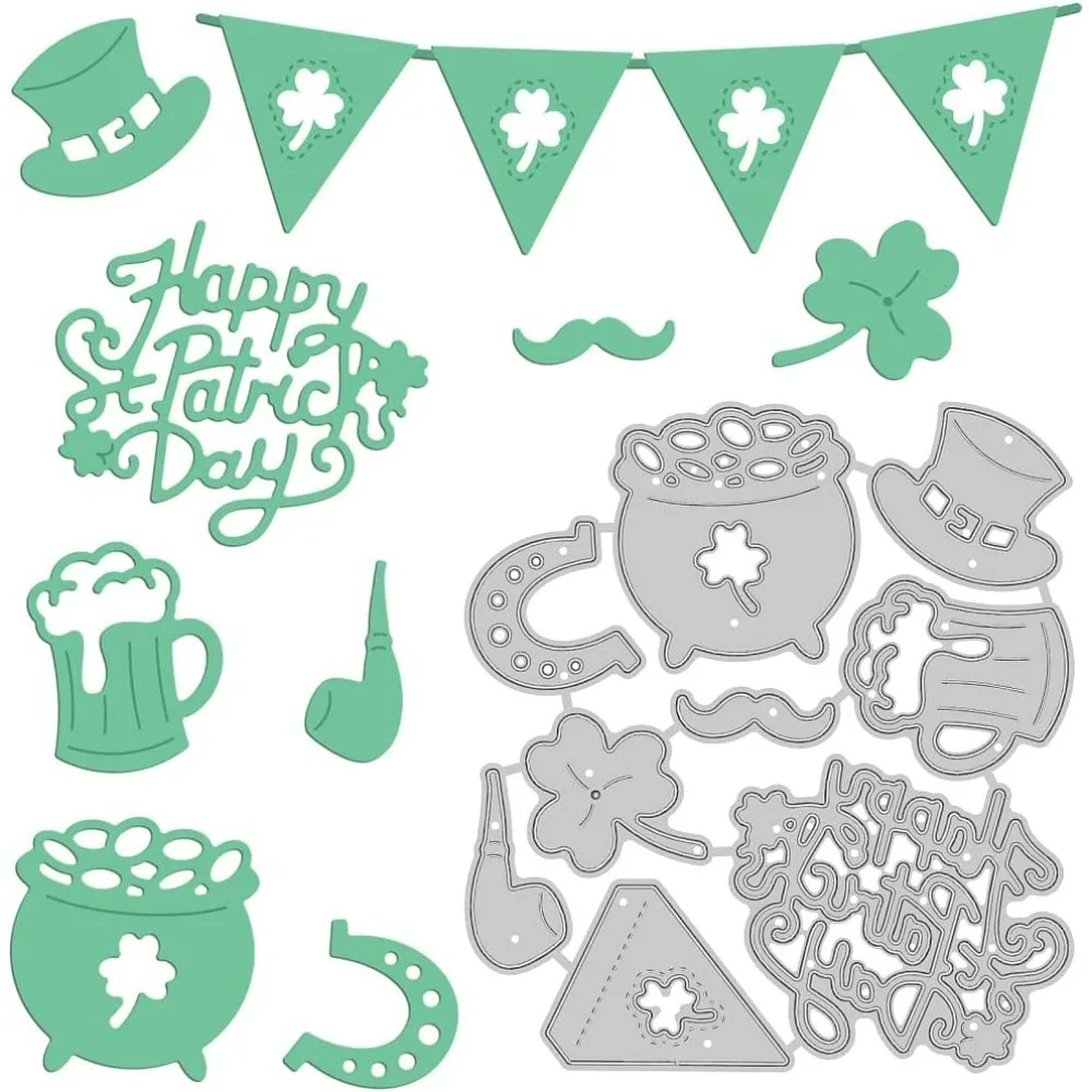 Saint Patrick Day's Day Metal Cutting Dies Clover Hat Banner Stencils for DIY Scrapbooking Wedding Birthday Valentine's Day Card