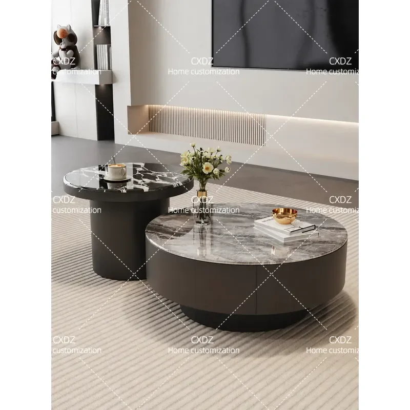 Modern Round Coffee Table Brown Stone Top Luxury Living Room Center Table High End Household Furniture Size Combination