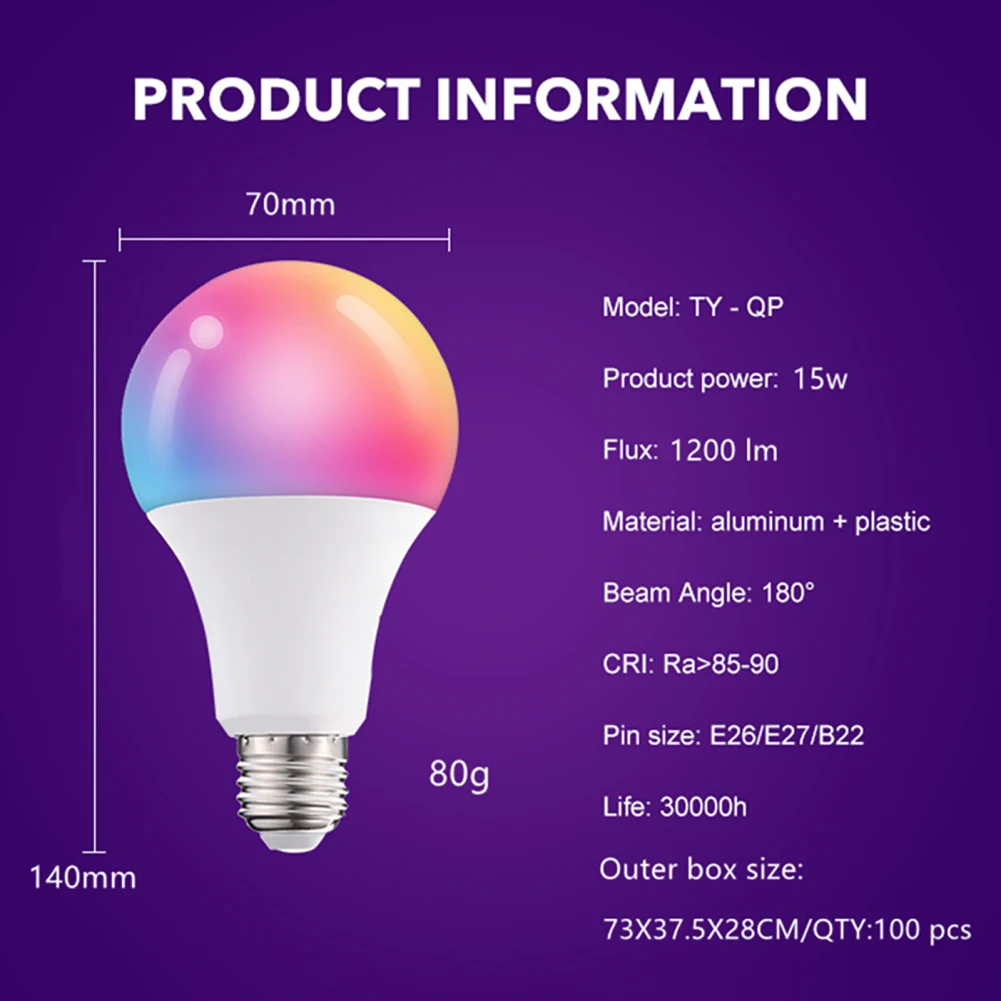Smart Light Bulbs Music Sync Tuya App & Remote Control Simple Installation For Bedroom Kitchen Bathroom Hallway Stairwell